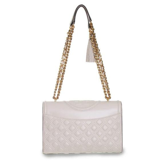Tory Burch Womens Fleming Quilted Leather Shoulder Handbag Ivory Medium - Picture 3 of 4